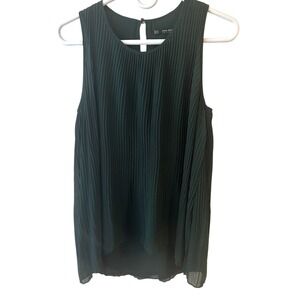 Zara Basic Hunter Green Pleated‎ Sleeveless Blouse XS Minimalist Chic Elegant